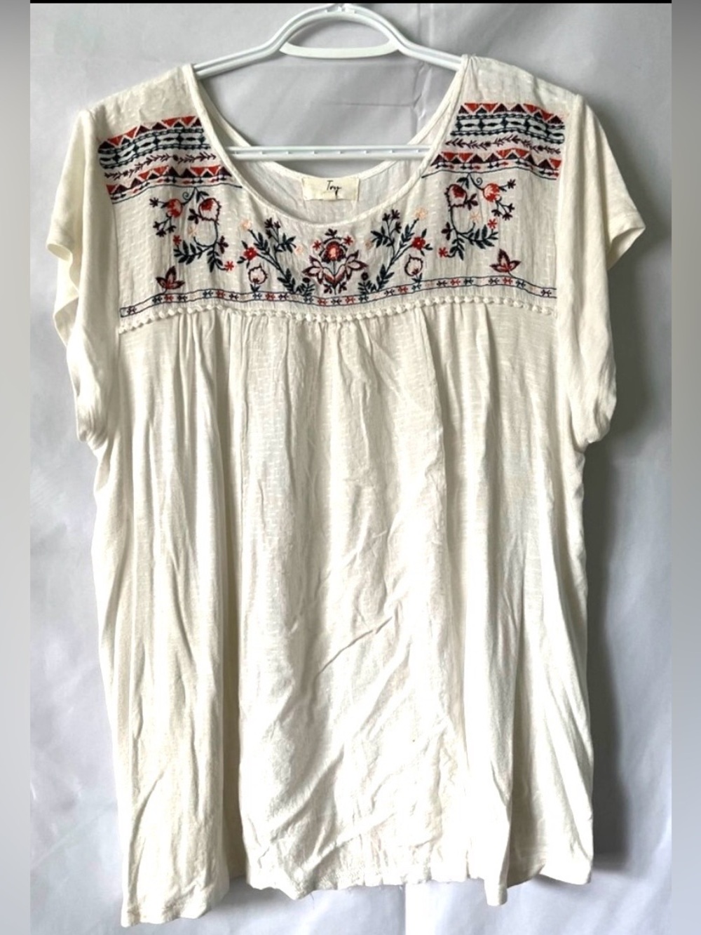 Ivy Boho Embroidered Peasant Top • Cream Coastal Festival Blouse